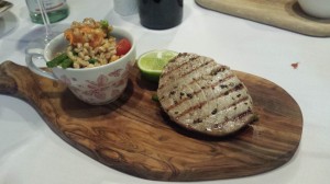 Char-grilled tuna steak with orzo
