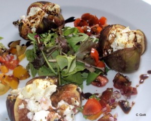 Figs Baked with Goats Cheese and a Honey Balsamic Reduction