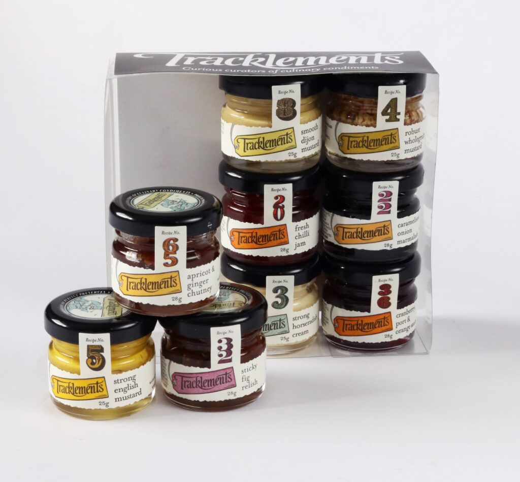 THE TRACKLEMENTS RANGE OF CHRISTMAS CONDIMENTS INCLUDING NEW SPECIAL EDITION RHUBARB & APPLE CHUTNEY